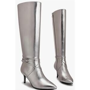Feetquake Silver Metallic Slouchy Mid Calf Boots Womens Size 7 Stiletto